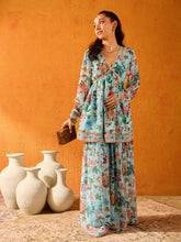 Noh.Voh - SASSAFRAS - Kids -Girls Blue Floral Peplum Top With Sharara Pants